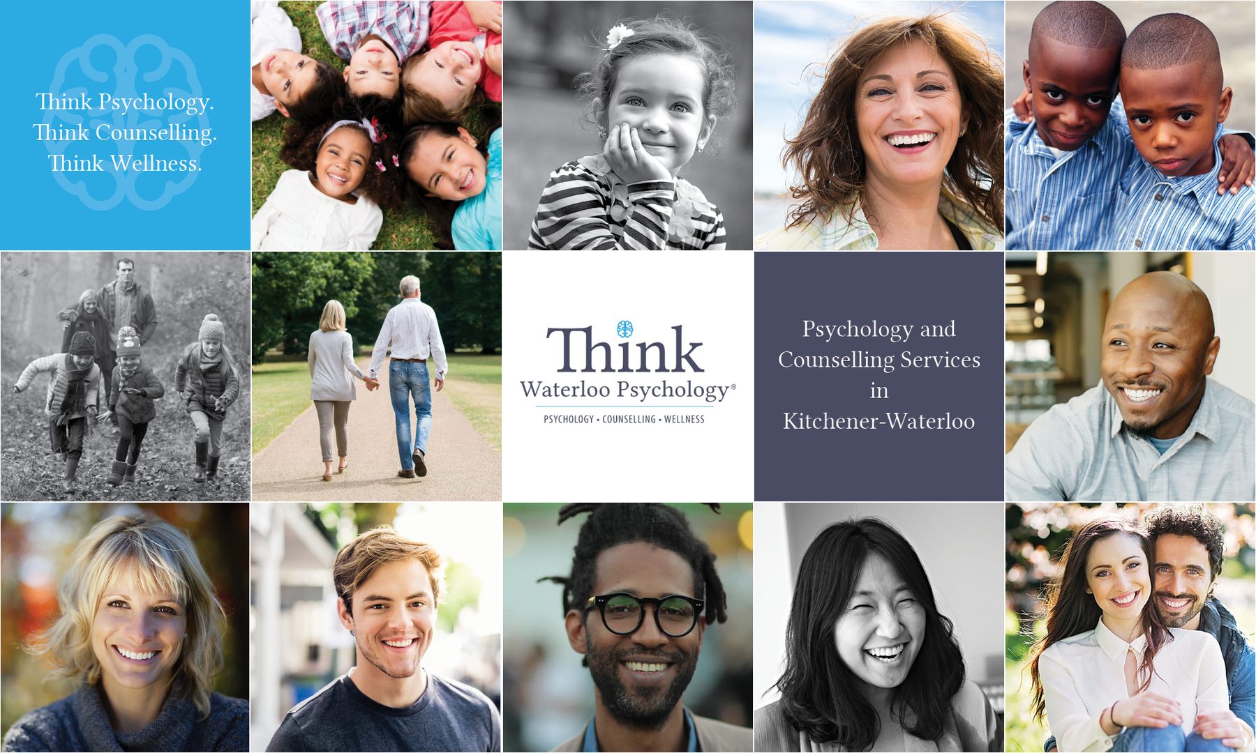 Think Waterloo Psychology collage: psychology, counselling, and wellness for people of all ages in Kitchener-Waterloo